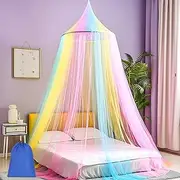 Mosquito Net for Bed, Large White Bed Canopy for Girls, Hanging Bed Net, Ideal for Bedroom Decorative, Travel with Storage Bag (Rainbow1)