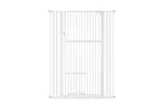 Safety Gate Pet Dog Cat Security Extra Tall Retractable Fence Enclosure Guard Kitchen Doorway Stairs Barrier with Walk Through Door 75 to 105cm White