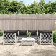 7 Piece Garden Lounge Set with Cushions White Steel, Furniture Sets, Patio Furniture