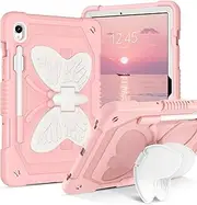 [YINLAI] for Samsung Galaxy Tab S9 FE Case 10.9 Inch Tablet Case for Samsung Tab S9 11 Inch with Butterfly Kickstand Pencil Holder Girls Kid Shockproof Protective Cover,Pink