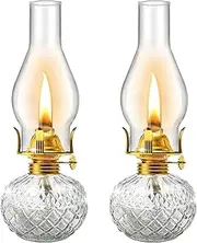 KKTENY 2 Pieces Chamber Oil Lamps,Transparent Glass Oil Lamps for Indoor Use, 250ml Clear Kerosene Lamp for Emergency Lighting, Home Decor, Prayer, Hurricane Lantern