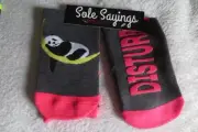 Girl Women Sole Sayings Charcoal Pink Panda Print Do Not Disturb Size 9-11 New