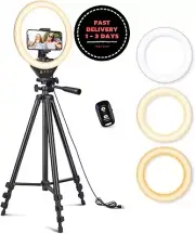 Anillo de luz de 10'' con trípode extensible de 50'' con soporte para teléfono