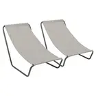 2x Matt Black/Beige Folding Beach Loungers Outdoor Garden Camping Sun Chair