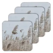 4pc Ladelle Hardboard Cork Backed Wheat Drink Coasters