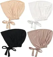 [CurcKua] Hijab Undercap Hijab Caps Hijab Undercap Non Slip Hijab Scarf 4PCS Non Slip Hijab Cap Breathable Adjustable Hijab Underscarf with Tie-Back Closure Hijab Cap for Women