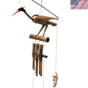 Gifts Rodney Bobbing Head Bird Bamboo Wind Chime, Natural Wood Finish