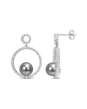 Rina Limor 10K 1.08 ct. tw. White Sapphire 8-8.5mm Pearl Earrings NoSize NoColor