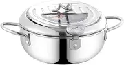 Deep Fryer with Basket, 304 Stainless Steel Deep Fryer Pot, Standard Capacity Multi-function Cooking Pot with Strainer Basket for Kitchen Camping