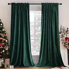 Velvet Curtains Thermal Insulated Blackout Curtain 52"W*108"L Dark Green