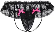 [JYLJLL] Erotic Apparel Men Sexy Panties See Through Mesh Lace Bow Bikini Panties Erotica Cross Dressing Open Butt Sheer Panties Panties