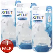 3 x Avent Anti-Colic Teat 3M+ Silicone Medium Flow 2 Pack Leak Free Bpa Free