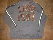 VICTORIAS SECRET PINK RARE BLING LEOPARD "LOVE PINK" 1/4 ZIP FUNNEL NECK JACKET