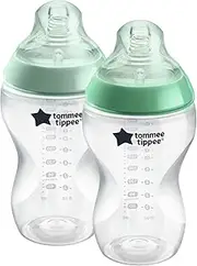 [Tommee Tippee] Closer to Nature Baby Bottles, Medium Flow Breast-Like Teat with Anti-Colic Valve, 340ml, Pack of 2, Clear, 3 Months+
