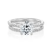 2/3 CT Dazzling Diamond Engagement Ring Set Round Cut 14K White Gold