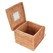 Rattan Storage Bin with Lid Basket with Handle for Shelf Table Top Decorations