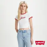 LEVIS 重磅復古滾邊短版T恤 修身版型 草寫LOGO 232GSM 白 女 A3523-0027 熱賣單品