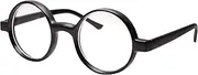 [grinderPUNCH] Kids Childrens Wizard Nerd Round Black Frame Glasses, Clear Lens (Age 4-12)