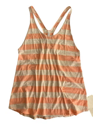 NEW Lululemon Size 12 Om Racer Back Top Tank Orange Khaki Striped Active Workout