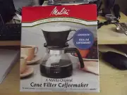 NEW MELITTA, POUR OVER CONE FILTER COFFEE MAKER, W/ GLASS CARAFE, #4 FILTERS