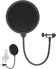 WUNZILO Pop Protection, Microphone Pop Protection Mic Wind Protection Pop Filter for Microphone, with 360° Flexible Gooseneck and Stabilisation Arm - Diameter 4 Inches