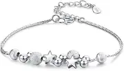 Chain Bracelets,Silver Bracelet,Fashion Bangle,Sterling Silver Bracelet For Women,Ladies 925 Sterling Silver Bracelet Hand Matte Silver Beads Stars Bracelet Fashion Bracelet Ladies Silver Jewellery Gi