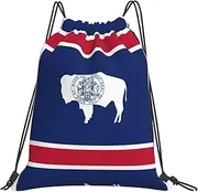 EdWal Wyoming State Flag Print Drawstring Backpack Gym Bags Sports Draw String Bags For Gym Travel Swimming Beach, White, One Size