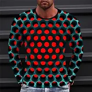 Men's Graphic Geometic T Shirt Long Sleeve T shirt 3D Print Crew Neck Shirt Fashion Designer Casual Sports Outdoor Holiday Going out Yellow Blue Red Spring F