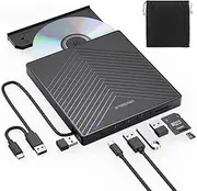 [ORIGBELIE] External CD DVD Drive, Ultra Slim CD Burner USB 3.0 with 4 USB Ports and 2 TF/SD Card Slots, Optical Disk Drive for Laptop Mac, PC Windows 11/10/8/7 Linux OS