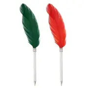 Feather Ballpoint Pens Bulk, 2Pcs Writing Pens Style 2, Red/Green