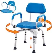VEVOR Swivel Shower Chair 360 Degree, Adjustable Shower Seat with Pivoting Arms & Padded Bath Seat for Inside Shower or Tub, Non-Slip Rotating Bathtub Chair for Elderly Disabled, 300LBS Capacity