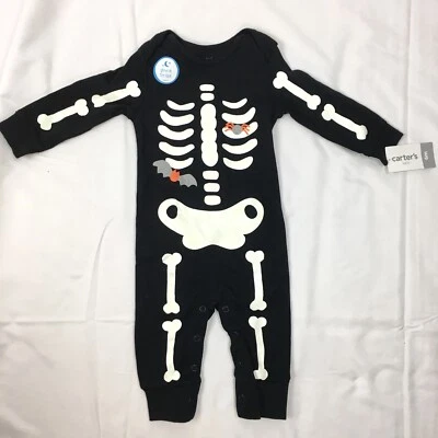 New Carter’s Black One Piece Skeleton Glow in Dark Pajama PJ Baby Size 6m