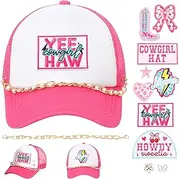[Meneng] Customizable Cowgirl Trucker Hat: Western Snapback Cap DIY Kit with Detachable Chains & Embroidered Patch for Women