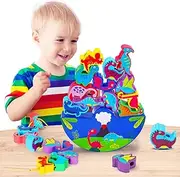 Dinosaur Wooden Blocks Stacking Lacing Toys for 2 Year Old Boy Toddler Activities Ages 2-4 STEM Educational Montessori Toys for 3 4 5 6 7 Year Old Boys Girls