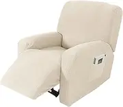CATZONS Recliner Stretch Sofa Slipcover,4-Pieces Furniture Cover with Pocket Elastic Bottom Cord Jacquard Knitted Sofa Cover (Beige)