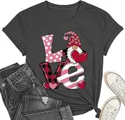 [PQZ] Valentine Shirts for Women Valentine's Day T-Shirt Balentines Day Tee Valentines Love Gnome Tee Shirt