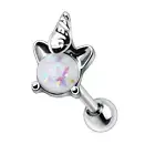 Stainless Steel White Synthetic Opal Unicorn Cartilage Earring