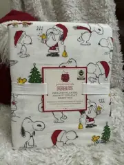 Pottery Barn Kids ~PEANUTS CHRISTMAS~ *TWIN* SHEET SET ~FLANNEL~SNOOPY Woodstock