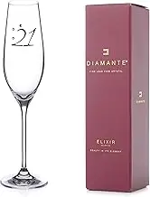 DIAMANTE Swarovski 21st Birthday Champagne Flute – Single Crystal Champagne Glass with Platinum 21 Embossed and Swarovski Crystals – Gift Boxed