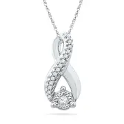 14k White Gold Round Diamond Vertical Infinity Pendant 1/10 Cttw