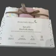 NWT Dream Baby Dream Set 3 Fitted Crib Sheets Baby Girl 1 Solid & 2 Print