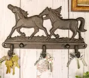 Ebros Cast Iron Rustic Country Galloping Horses Wall Hanging Hooks 11" W 3 Hook