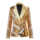 Women's Shiny Sequin Blazer Coat Double-breasted Lapel Suit Jacket Stage Costume