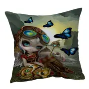 Cute Fantasy Art Angel and Clockwork Dragonling Cushion Cover