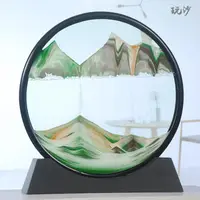 在飛比找樂天市場購物網優惠-免運 創意3D立體流沙畫擺件圓形實木沙漏家居裝飾品教師節禮物