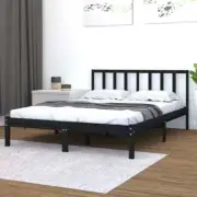 NNEVL Bed Frame Black Solid Wood Pine 137x187 Double Size