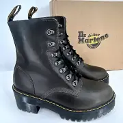 Dr. Martens Leona Women's 9 Dark Taupe Vintage Smooth Leather Heeled Boots EU 40