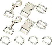 Hualibao 10 Pcs Metal Swivel Snaps Hooks with D Rings Side Release Buckles Slide Buckle for Purses Lanyard Dog Collars