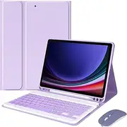 Keyboard Case for Samsung Galaxy Tab S9 FE 10.95 Inch 2023, Backlit Magnetic Wireless Keyboard Case for SM-X510/X516, Rechargeable Bluetooth Mouse,Purple