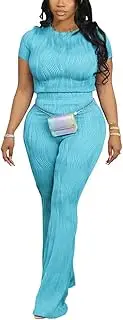 [Ztexkee] Women’s Activewear Set Summer Two-Piece Workout Gear Long Sleeve Pants Suit in Colors, Blue, Large